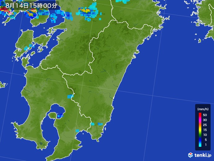 宮崎県の雨雲レーダー(2017年08月14日)