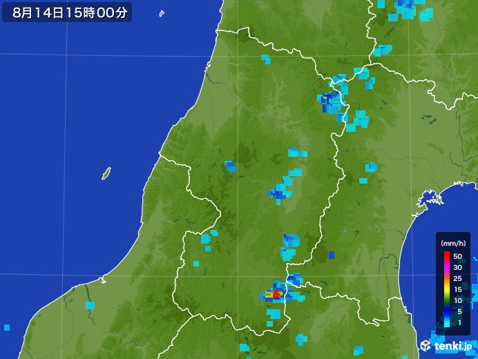 山形県の雨雲レーダー(2017年08月14日)