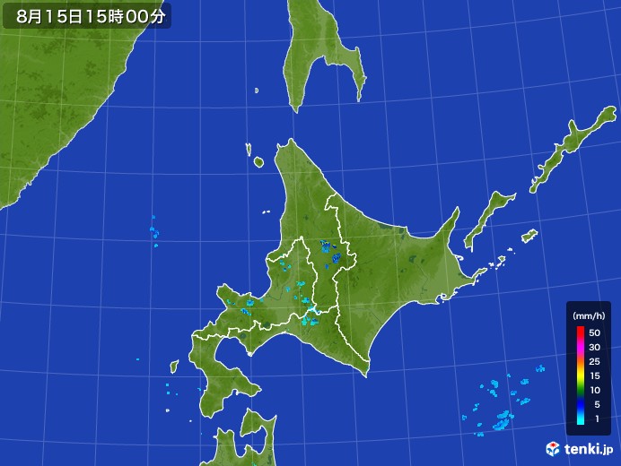 北海道地方の雨雲レーダー(2017年08月15日)