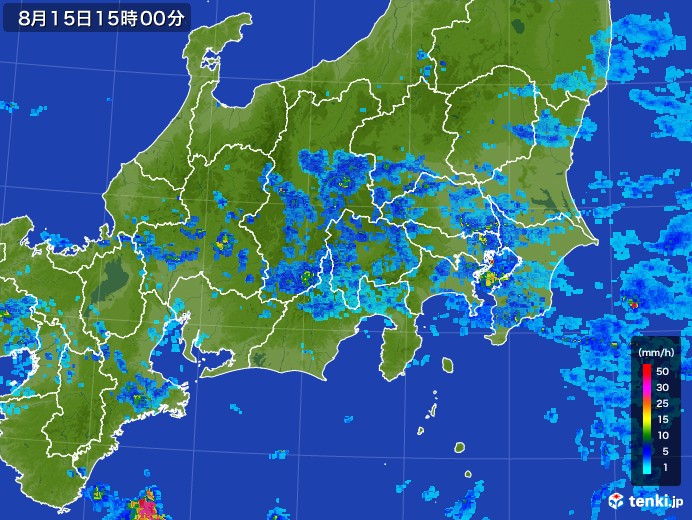 関東・甲信地方の雨雲レーダー(2017年08月15日)