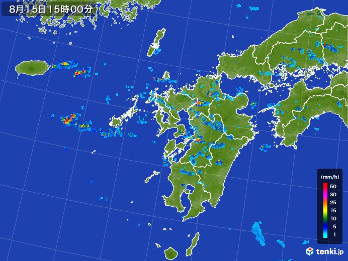 九州地方の雨雲レーダー(2017年08月15日)