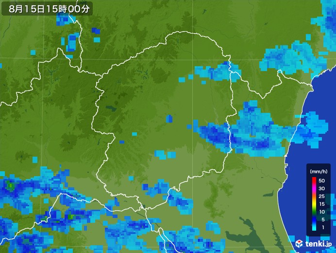 栃木県の雨雲レーダー(2017年08月15日)