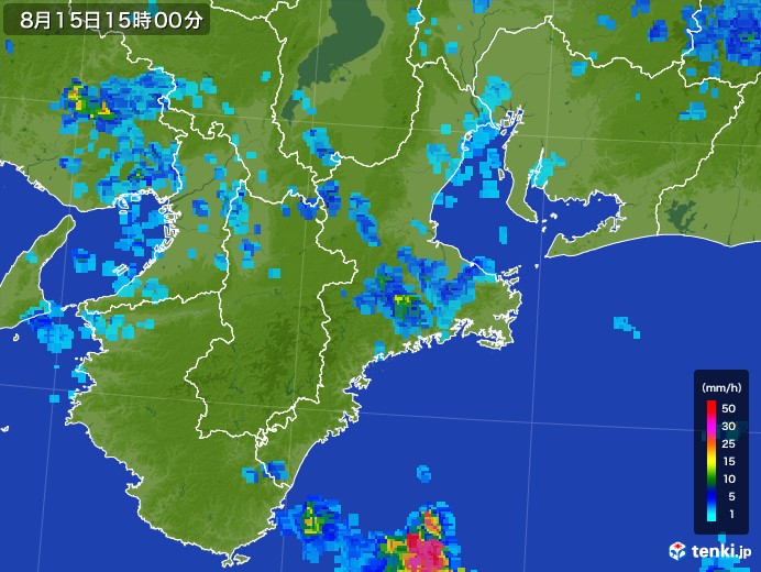 三重県の雨雲レーダー(2017年08月15日)