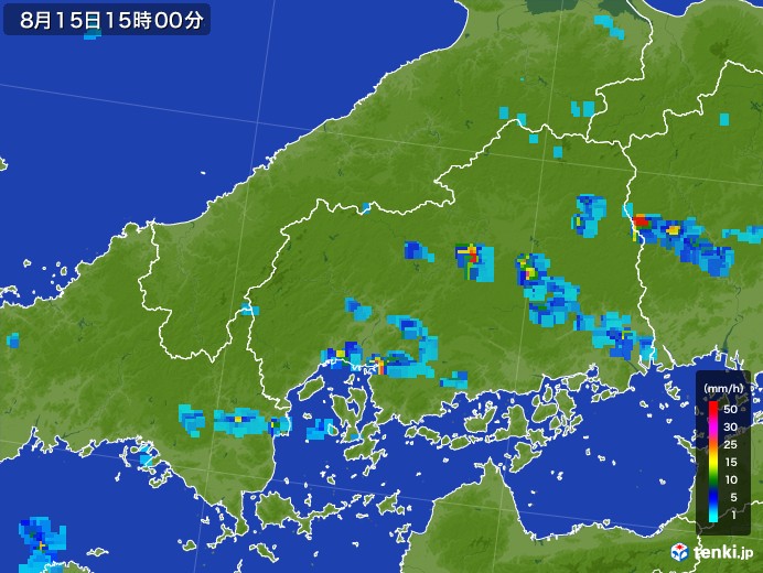 広島県の雨雲レーダー(2017年08月15日)