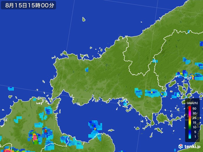 山口県の雨雲レーダー(2017年08月15日)