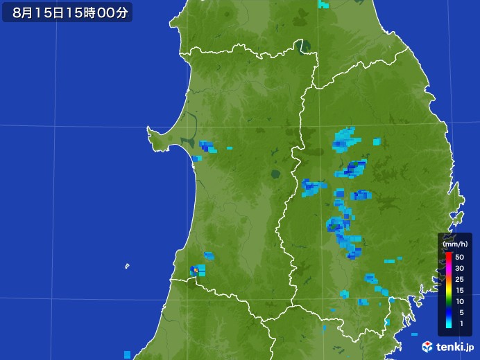 秋田県の雨雲レーダー(2017年08月15日)