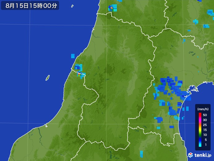 山形県の雨雲レーダー(2017年08月15日)