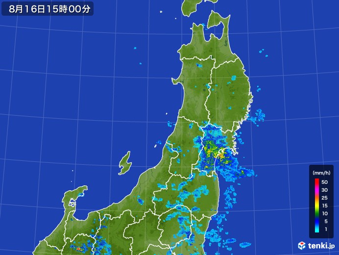 東北地方の雨雲レーダー(2017年08月16日)