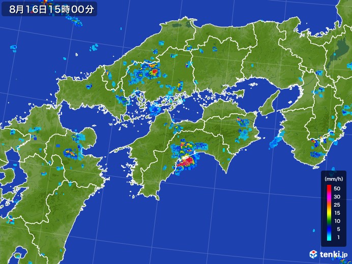 四国地方の雨雲レーダー(2017年08月16日)