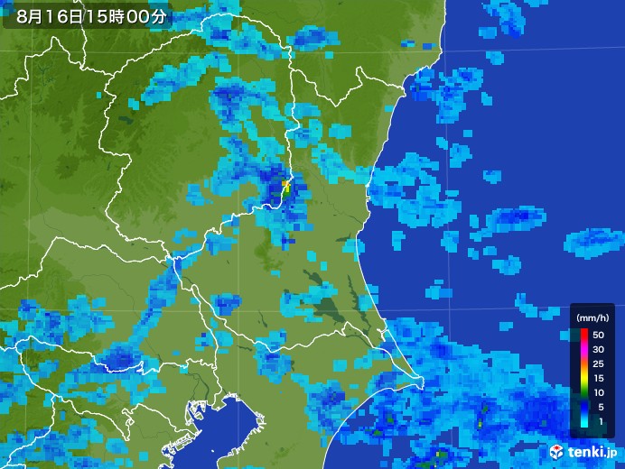 茨城県の雨雲レーダー(2017年08月16日)