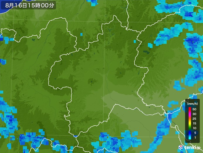 群馬県の雨雲レーダー(2017年08月16日)