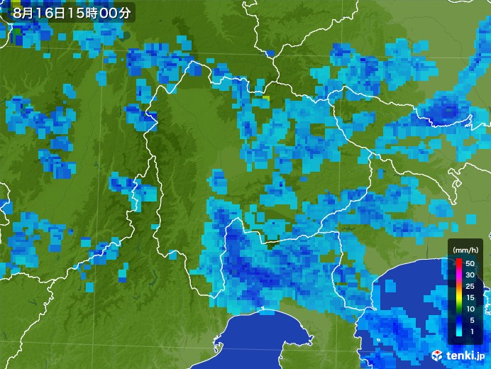 山梨県の雨雲レーダー(2017年08月16日)