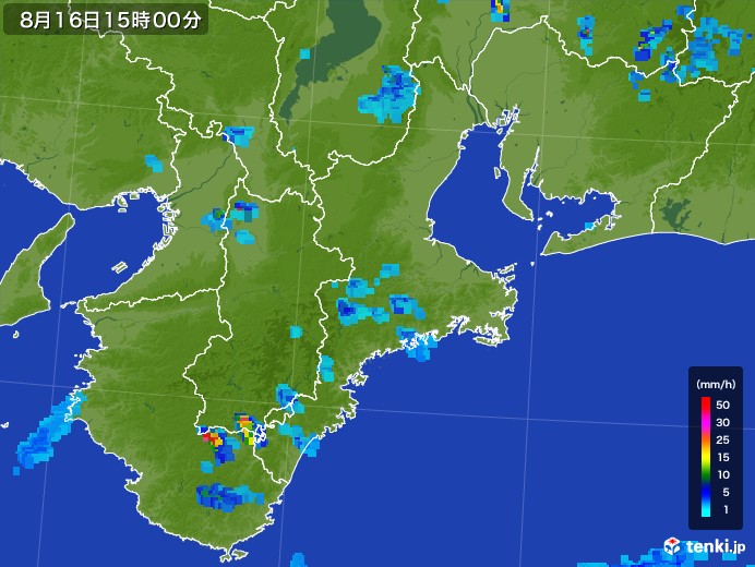 三重県の雨雲レーダー(2017年08月16日)