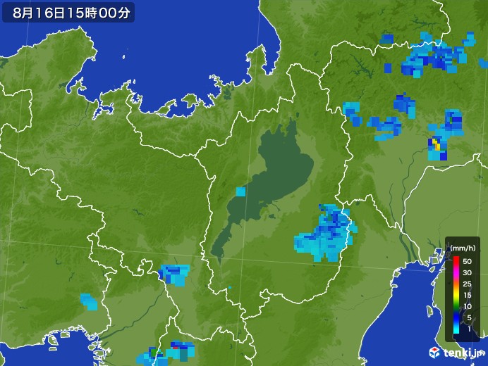 滋賀県の雨雲レーダー(2017年08月16日)