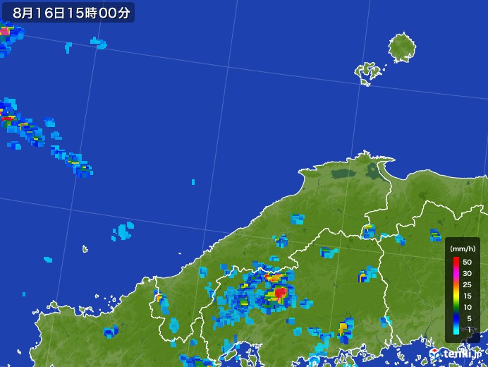島根県の雨雲レーダー(2017年08月16日)