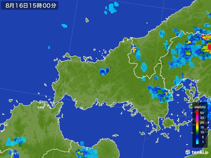 山口県の雨雲レーダー(2017年08月16日)