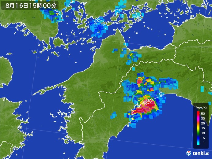 愛媛県の雨雲レーダー(2017年08月16日)