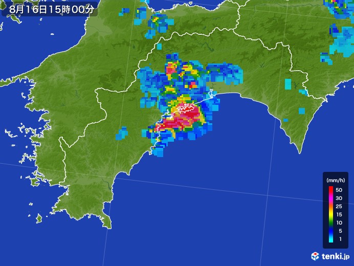 高知県の雨雲レーダー(2017年08月16日)