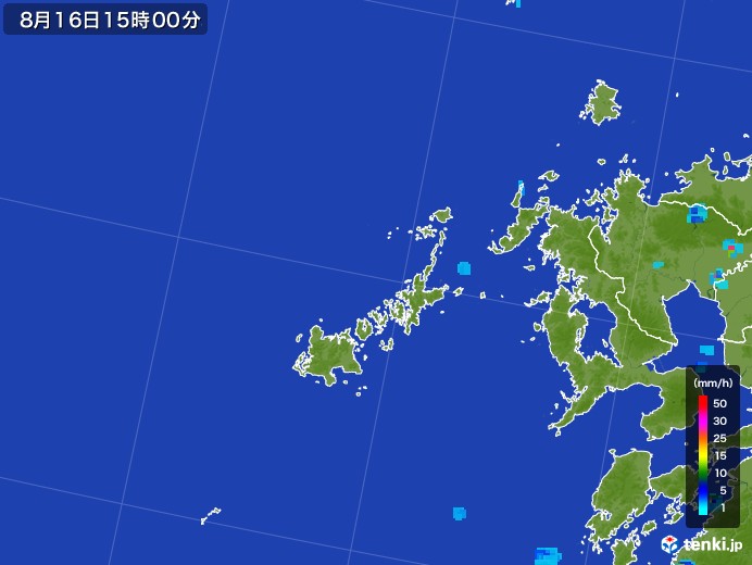 五島列島(長崎県)の雨雲レーダー(2017年08月16日)