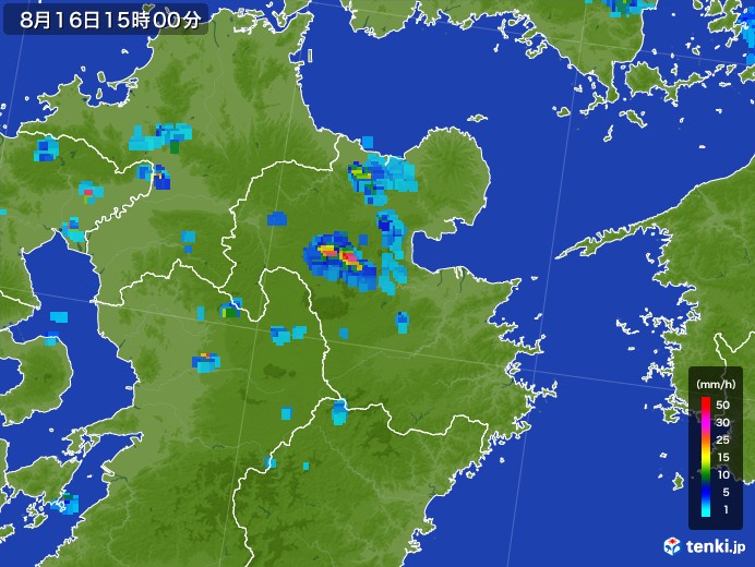 大分県の雨雲レーダー(2017年08月16日)