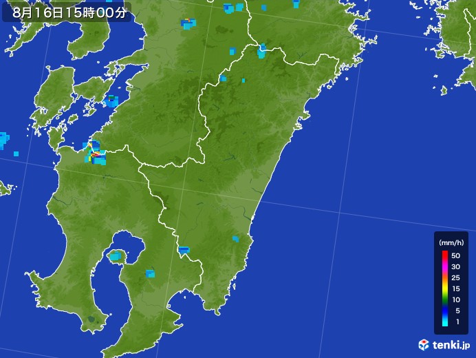 宮崎県の雨雲レーダー(2017年08月16日)