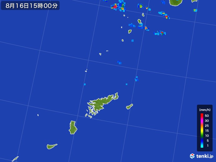 奄美諸島(鹿児島県)の雨雲レーダー(2017年08月16日)