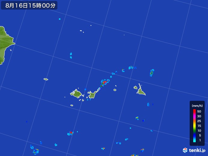 宮古・石垣・与那国(沖縄県)の雨雲レーダー(2017年08月16日)