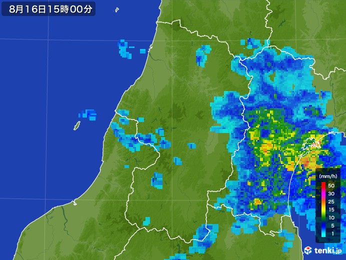 山形県の雨雲レーダー(2017年08月16日)