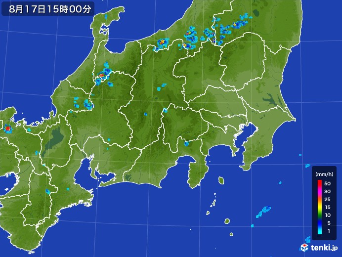 関東・甲信地方の雨雲レーダー(2017年08月17日)