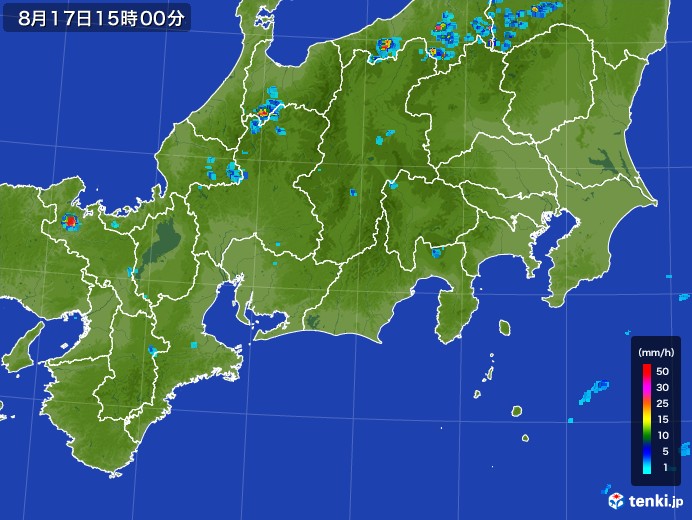 東海地方の雨雲レーダー(2017年08月17日)