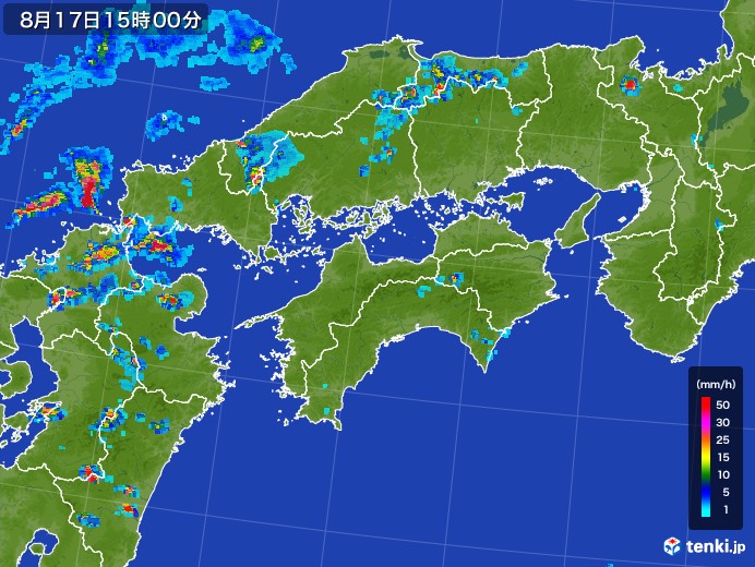 四国地方の雨雲レーダー(2017年08月17日)