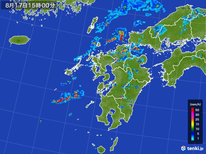 九州地方の雨雲レーダー(2017年08月17日)