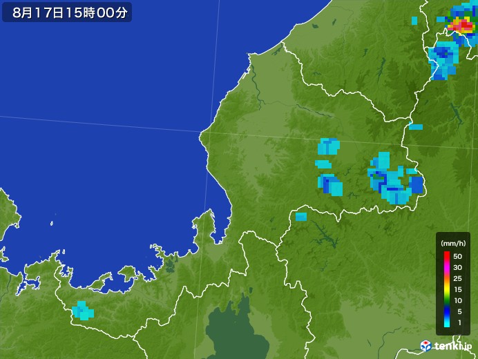 福井県の雨雲レーダー(2017年08月17日)