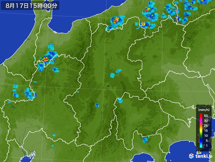 長野県の雨雲レーダー(2017年08月17日)