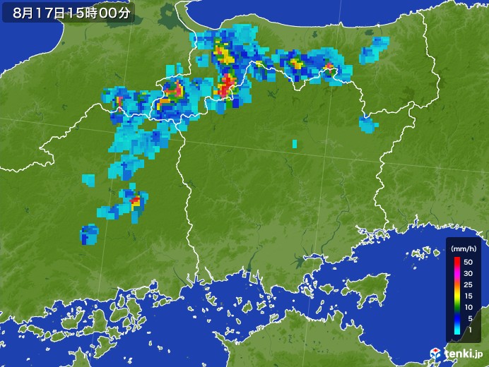 岡山県の雨雲レーダー(2017年08月17日)