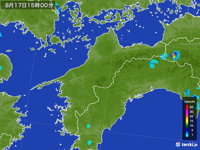 愛媛県の雨雲レーダー(2017年08月17日)