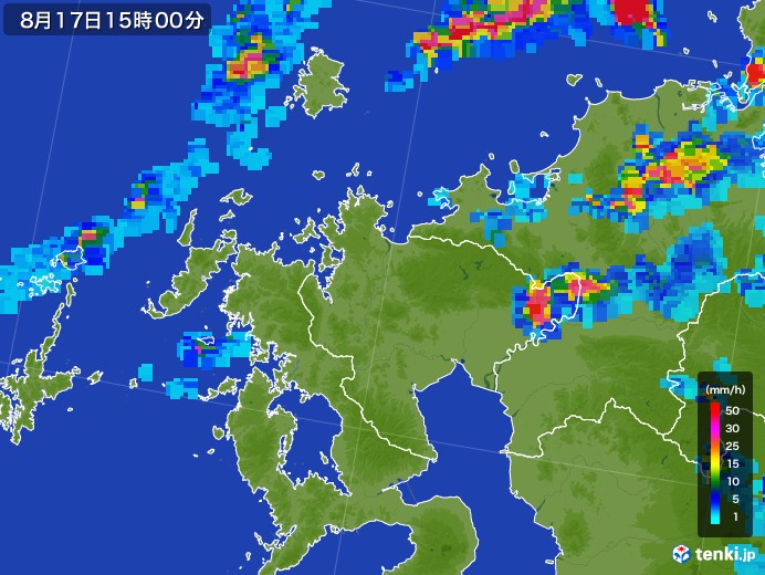 佐賀県の雨雲レーダー(2017年08月17日)
