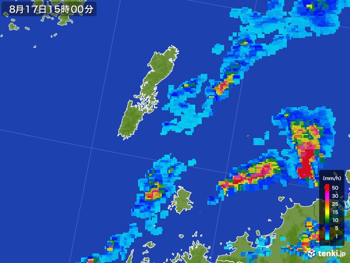 壱岐・対馬(長崎県)の雨雲レーダー(2017年08月17日)