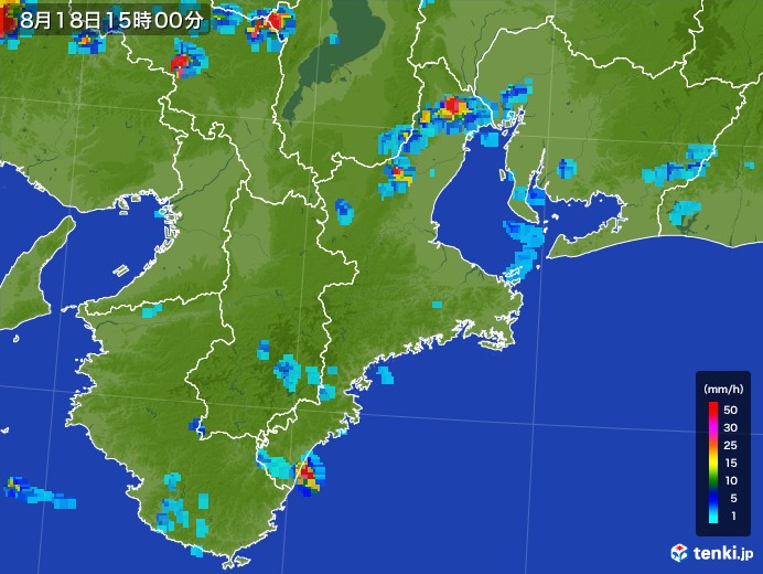 三重県の雨雲レーダー(2017年08月18日)