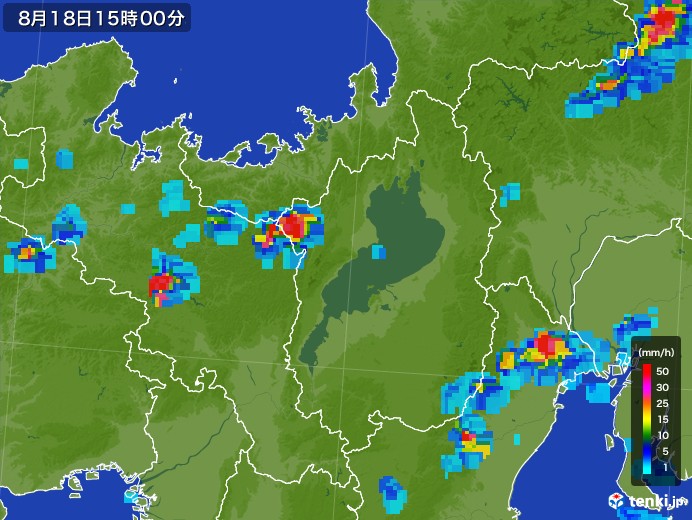 滋賀県の雨雲レーダー(2017年08月18日)