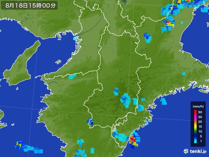 奈良県の雨雲レーダー(2017年08月18日)