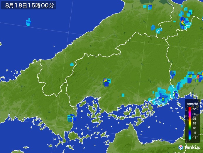 広島県の雨雲レーダー(2017年08月18日)