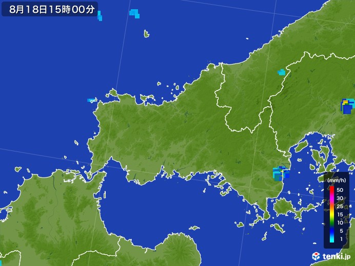 山口県の雨雲レーダー(2017年08月18日)
