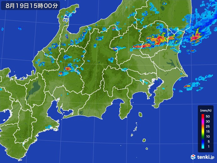 関東・甲信地方の雨雲レーダー(2017年08月19日)