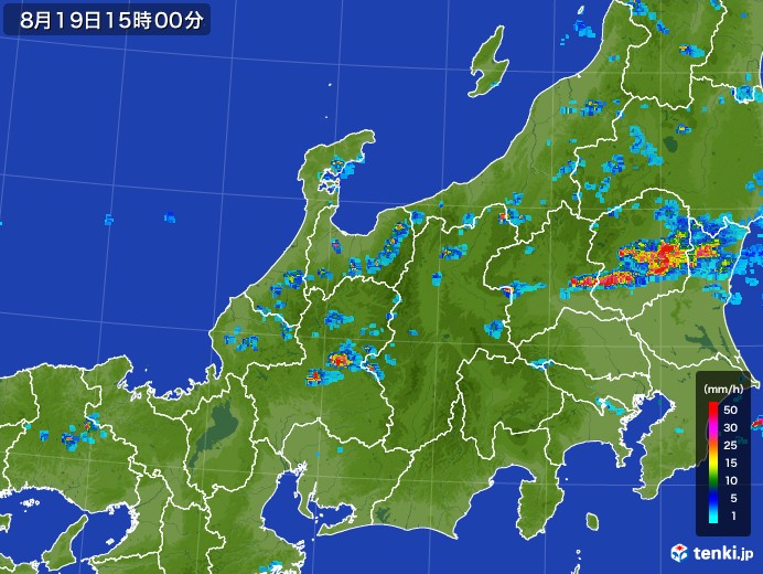 北陸地方の雨雲レーダー(2017年08月19日)