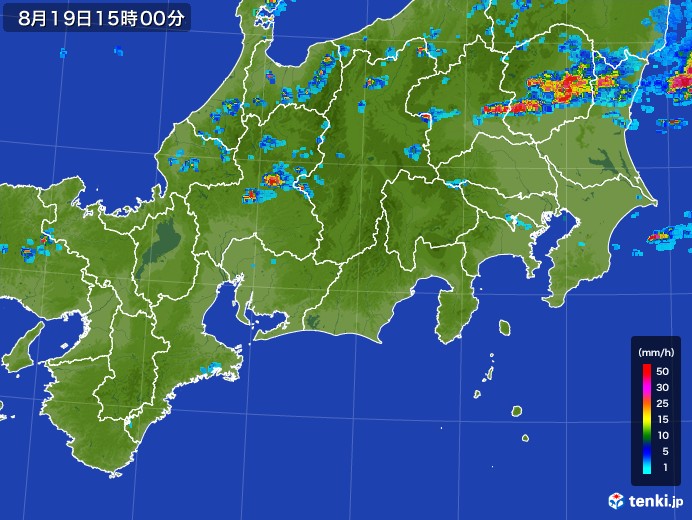 東海地方の雨雲レーダー(2017年08月19日)