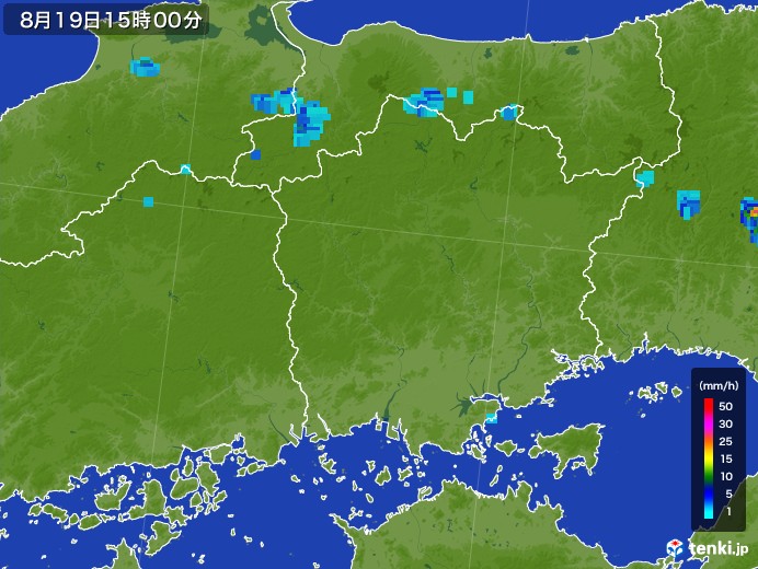 岡山県の雨雲レーダー(2017年08月19日)