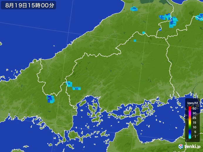 広島県の雨雲レーダー(2017年08月19日)