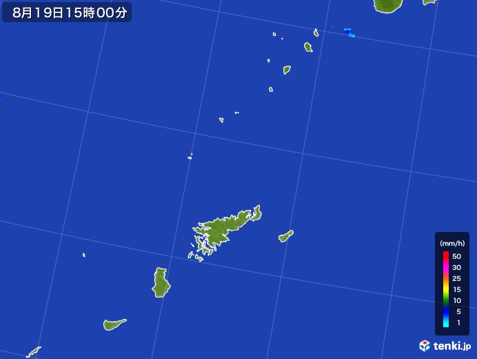 奄美諸島(鹿児島県)の雨雲レーダー(2017年08月19日)