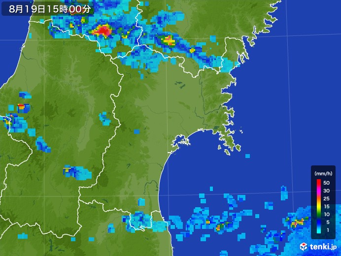 宮城県の雨雲レーダー(2017年08月19日)
